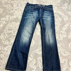 Helix Men's Slim Bootcut Jeans Dark Wash Distressed Whiskered Blue 32x30